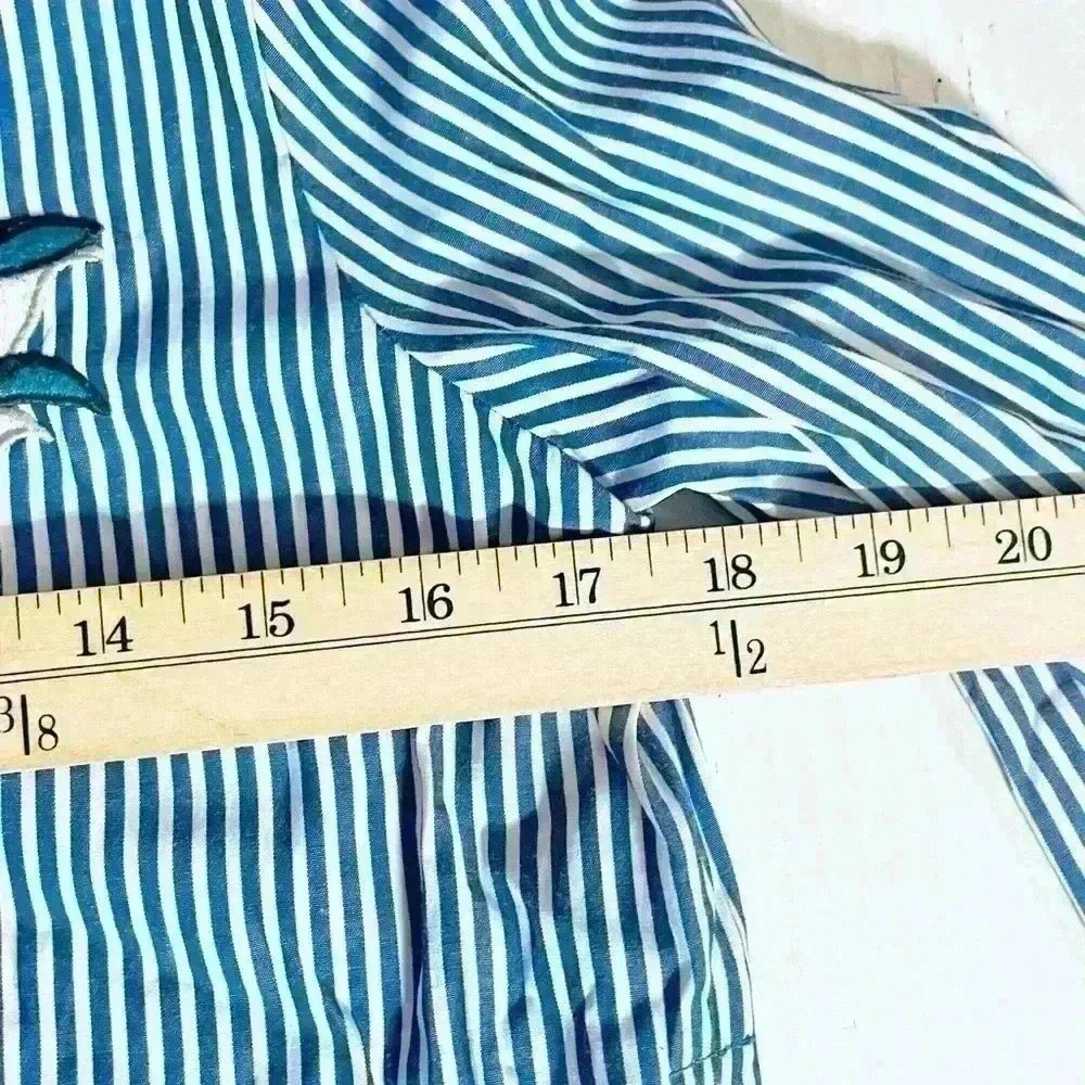 Zara Basics Women's Blue White Stripe Floral‎ Embroidered Top Size Small - Picture 8 of 8